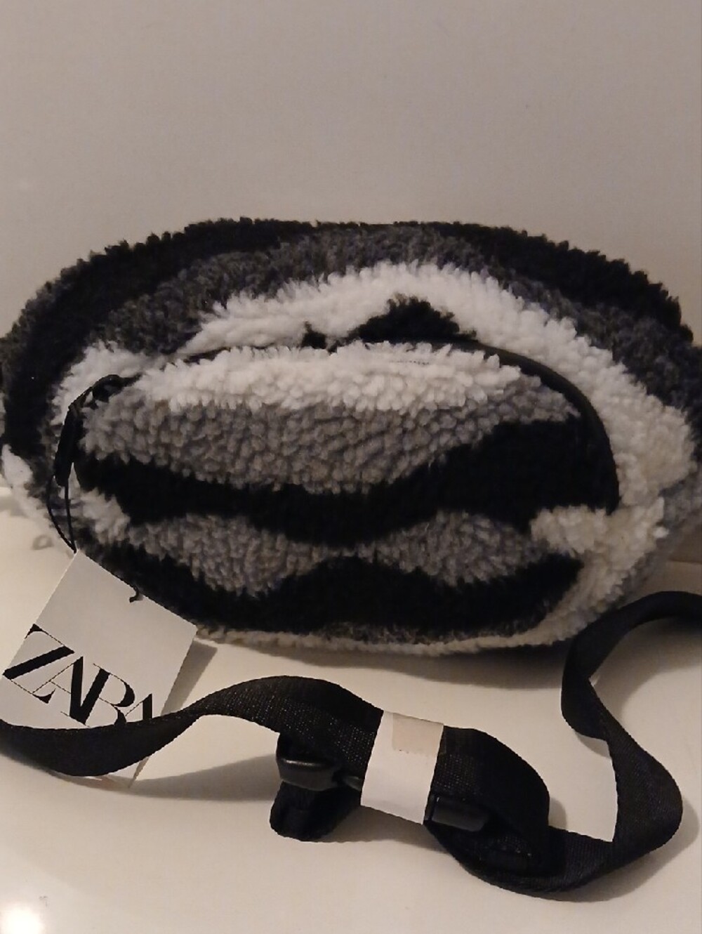 Zara Black & Gray Plush Crossbody Bag NWT